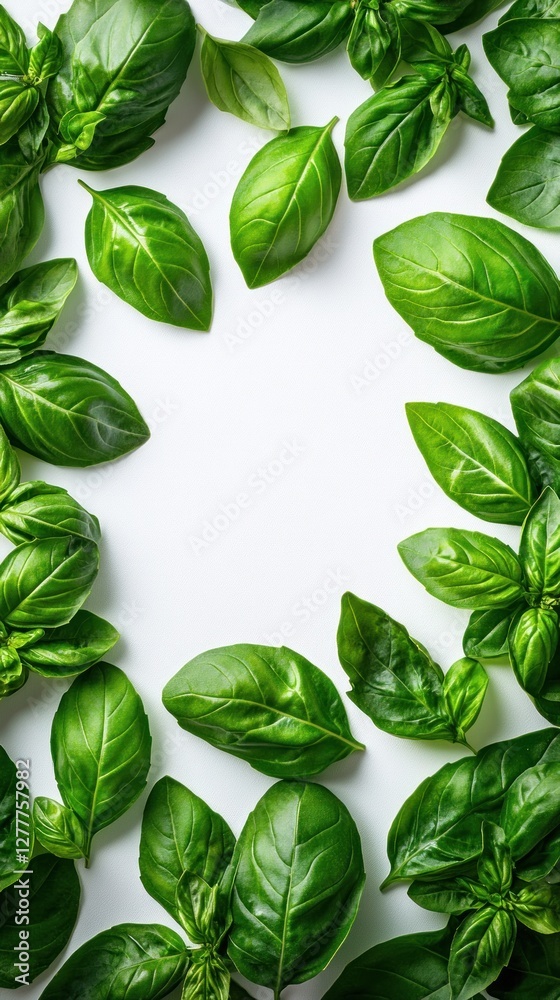 Fresh basil leaves frame, white background, food recipe (1) Fresh basil leaves frame, white background, food recipe (1)