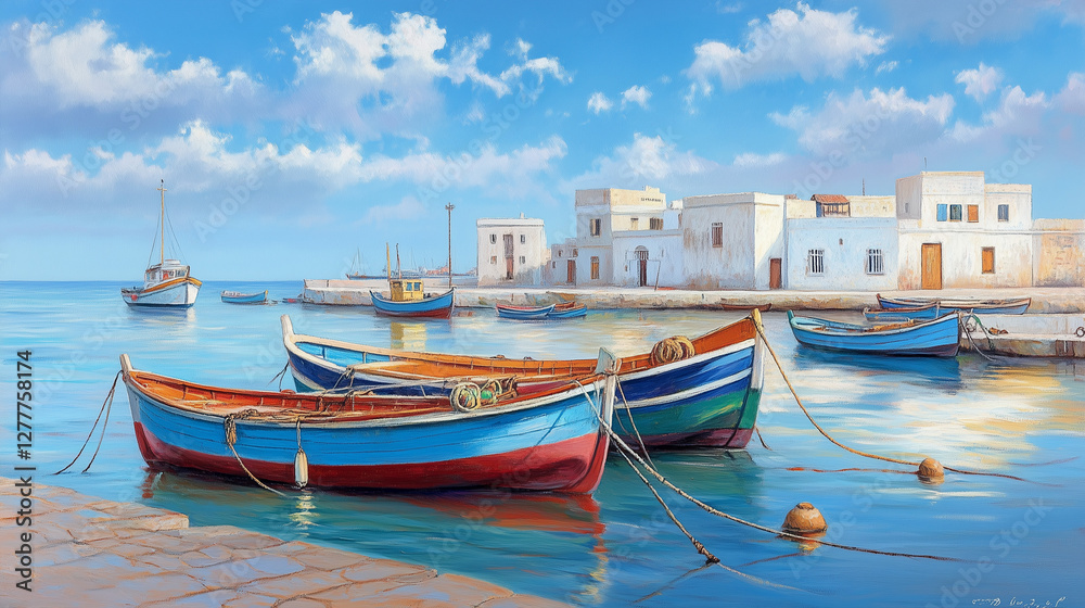 Traditional fishing boats in the harbor of a Greek island Traditional fishing boats in the harbor of a Greek island
