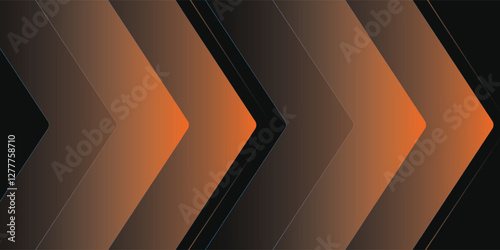 Black abstract wide horizontal banner with orange lines, arrows and corners Bright, modern and sporty futuristic abstract background. Wide vector
