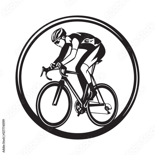 Cycling Race stylized symbol outlined cyclist logo vector silhouette on white background.