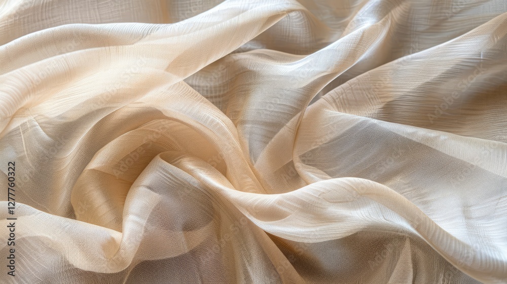 Soft, flowing abstract beige fabric background, delicate texture, artistic fabric concept.
