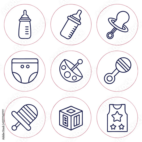 Infant Feeding and Hygiene Icons Line Art Collection