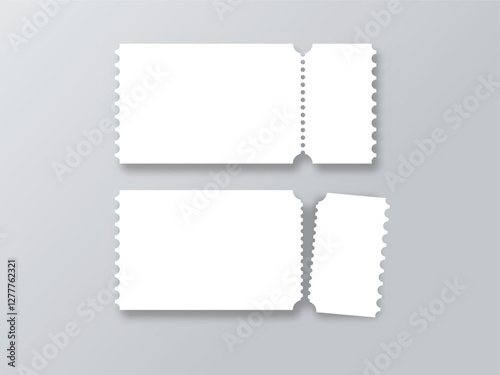 Blank paper coupon or ticket mockup and ticket paper tear