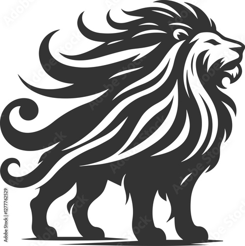 Wallpaper Mural Silhouette of a roaring lion with its mane flowing in the wind Torontodigital.ca