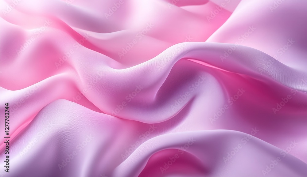 Fototapeta premium Pink silk fabric, draped, studio, soft light, textile background