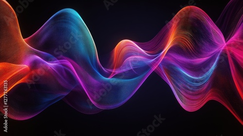 Bright, colorful wave lines flow smoothly against a black backdrop, capturing the essence of dynamic energy and modern design.