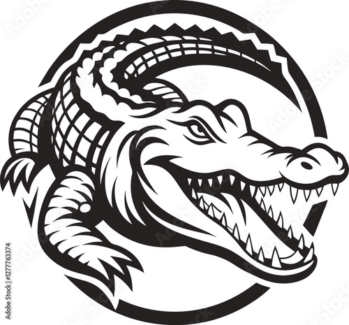 crocodile illustration logo with circle frame alligator reptile predator logo mascot