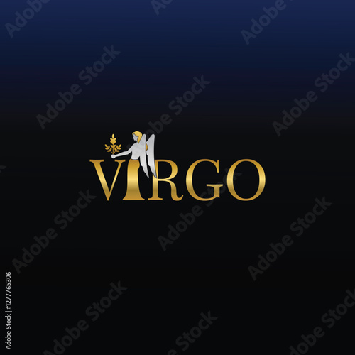 Virgo Zodiac Wordmark Logo. angel figure replacing letter "i".