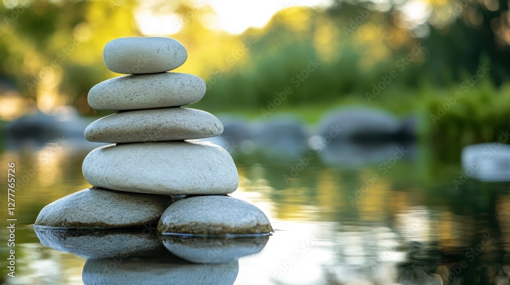 Serene Stones Balancing in Water Garden for Inner Peace Serene Stones Balancing in Water Garden for Inner Peace