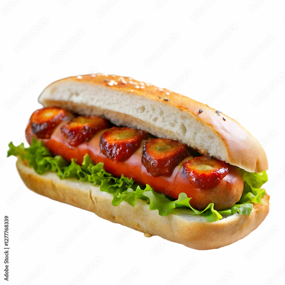 sandwich with sausage with sauce and french fries sandwich with sausage with sauce and french fries