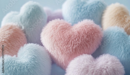Pastel fluffy hearts pile, studio shot, soft background, Valentine's Day