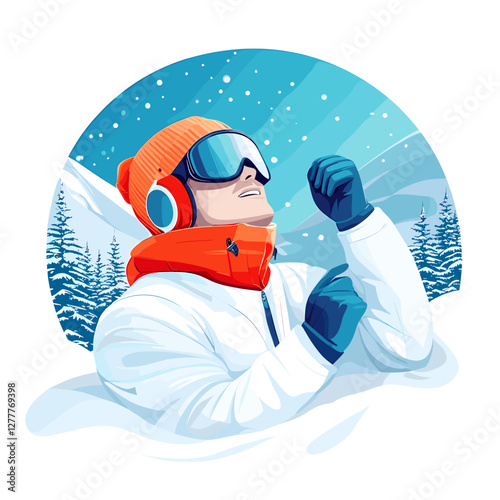 Man in ski goggles enjoying winter landscape.