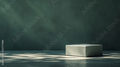 A simple  blank gift box resting on a smooth  minimalistic surface  with neutral tones and modern aesthetic 