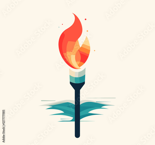 Abstract torch illustration with flame design in vibrant colors  