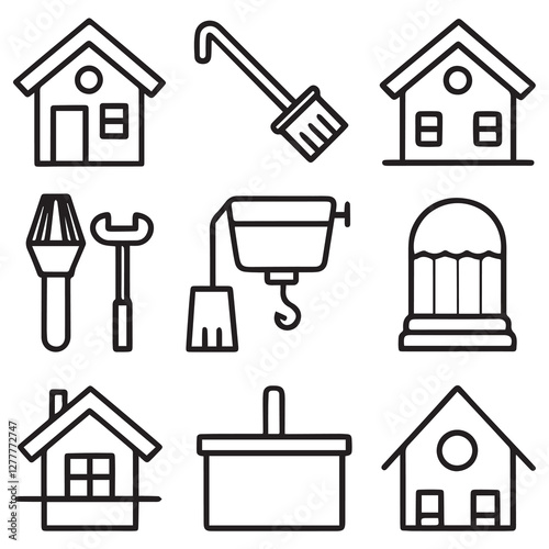 Icons set. Set of home painting decorating logo or icons vector Home renovation equipment Editable stroke vector