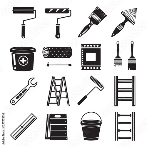 Icons set. Set of home painting decorating logo or icons vector Home renovation equipment Editable stroke vector