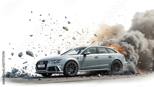 High-Performance Racing Car Drifting with Dust and Debris Isolated on White Background Transparent. PNG. AI GENERATED photo