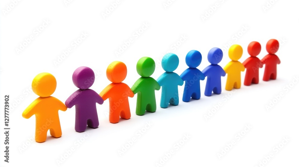 Colorful Unity, A Row of Holding Hands Figurines Symbolizing Teamwork, Community, and Collaboration Colorful Unity, A Row of Holding Hands Figurines Symbolizing Teamwork, Community, and Collaboration