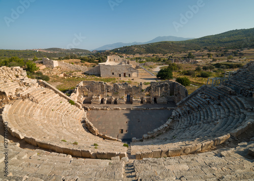 The ruins of the ancient city of Patara. Morning view in the ancient theatre. Mediterranean region  Kas district, Antalya province, Turkey photo