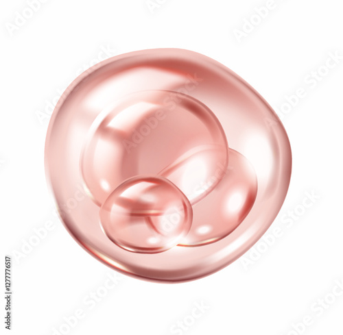 Pink collagen molecules bouncing inside transparent bubble realistic vector illustration. Rejuvenation skincare beauty 3d object on white