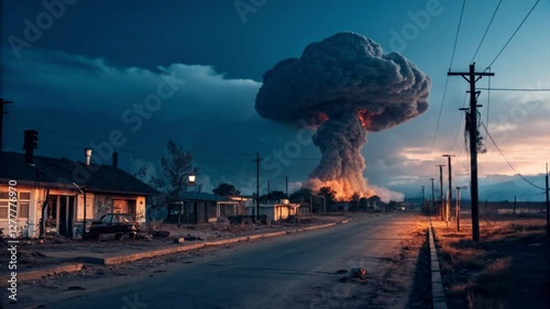 Massive Atomic Explosion with Towering Mushroom Cloud – Generative AI, Apocalyptic Nuclear Blast with Fiery Shockwave – AI-Generated Scene