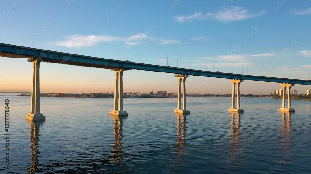 Coronado Bridge in San Diego, California at sunrise. Aerial drone view. Coronado Bridge in San Diego, California at sunrise. Aerial drone view.