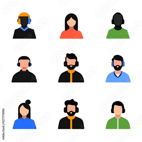 Diverse Group of People in Headphones for Online Communication