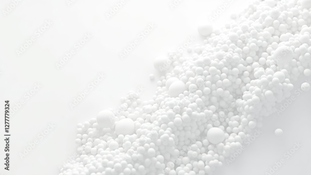 Pristine White Spheres. A close-up, showcasing an array of white spheres scattered across a smooth surface. The image highlights texture, purity, and minimalist aesthetics. Pristine White Spheres. A close-up, showcasing an array of white spheres scattered across a smooth surface. The image highlights texture, purity, and minimalist aesthetics.