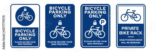 Bicycle parking sign, signboard, signage, symbol, icon set. Traffic road sign. Bicycle Parking Icon. Bike parking signs. Vector Illustration.