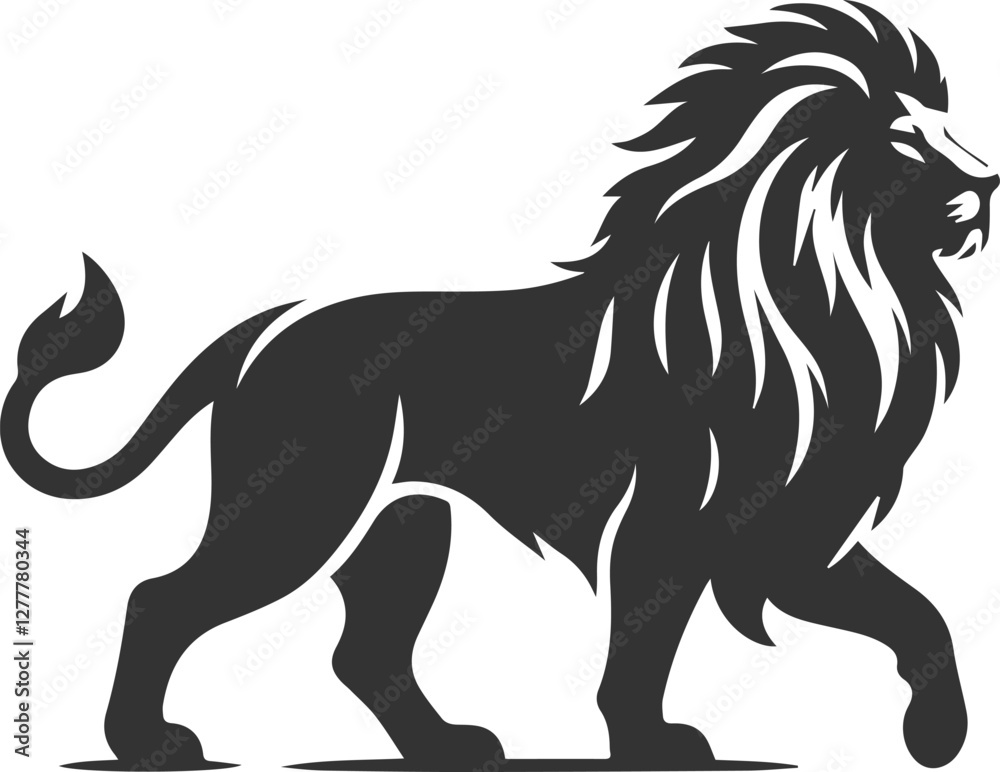 Silhouette of a lion walking gracefully with a noble posture Silhouette of a lion walking gracefully with a noble posture