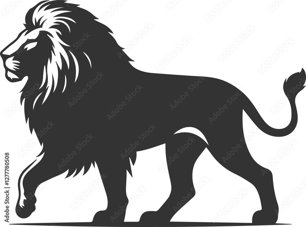 Obraz premium Silhouette of a lion walking gracefully with a noble posture