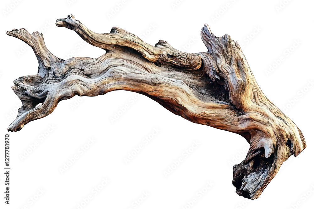 Fototapeta premium A twisted piece of driftwood showcasing natural textures and colors.