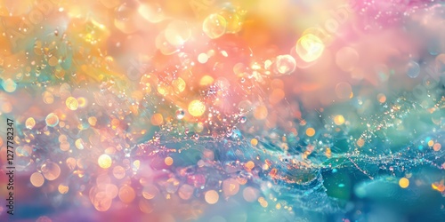 Enchanted iridescent dreamland with floating magical particles and unicorn energy.