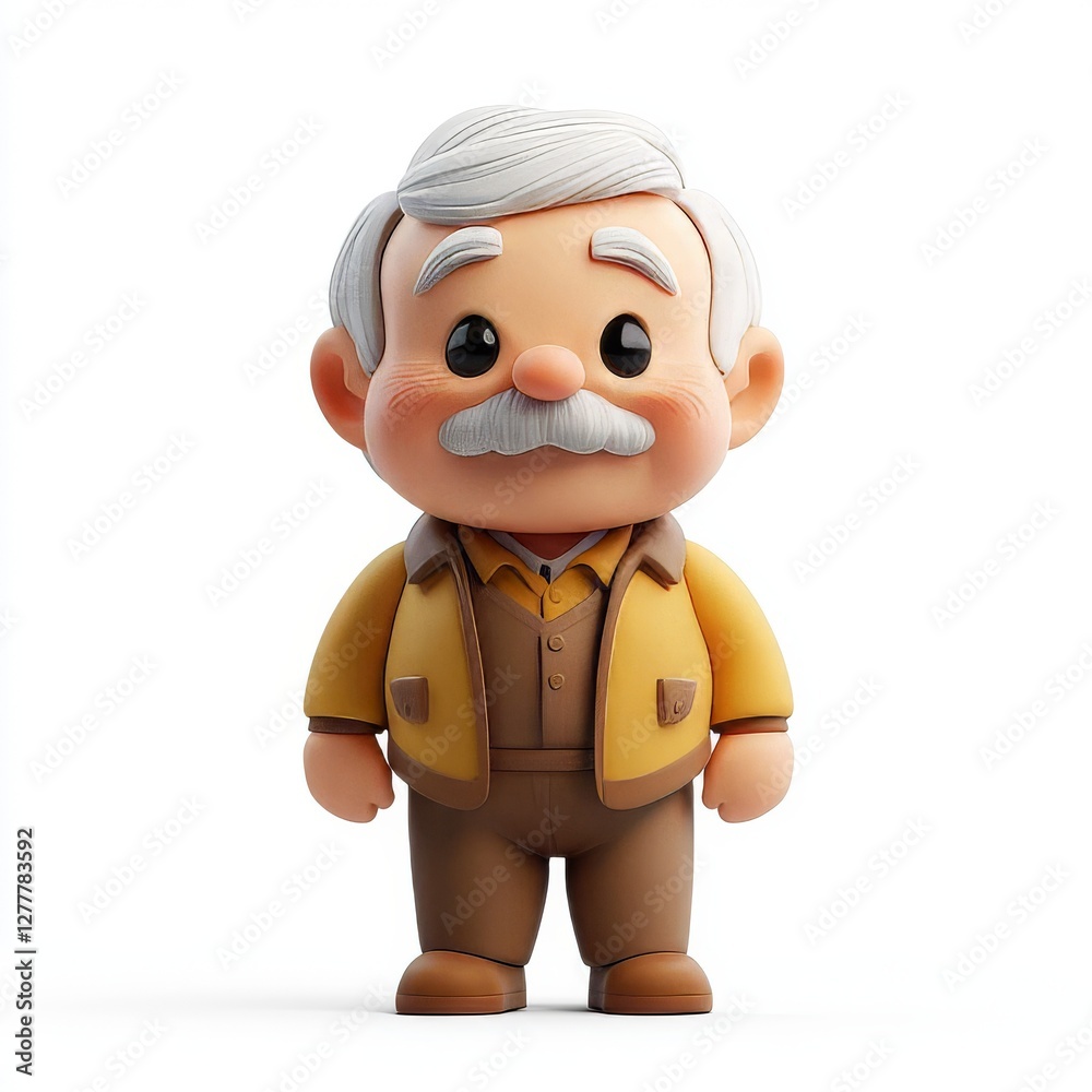 Fototapeta premium Cute 3D Cartoon Character of an Older Man in Vibrant Style