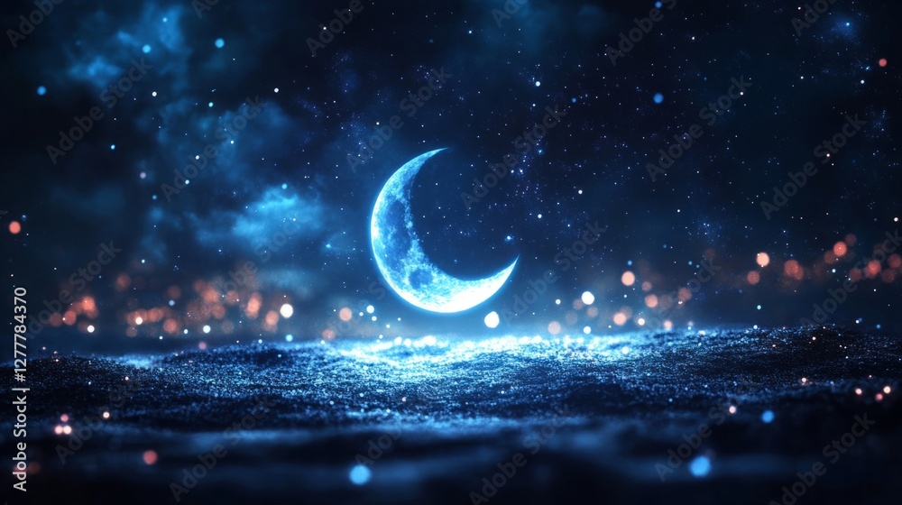 Fototapeta premium Crescent Moon in a Sparkling Night Sky