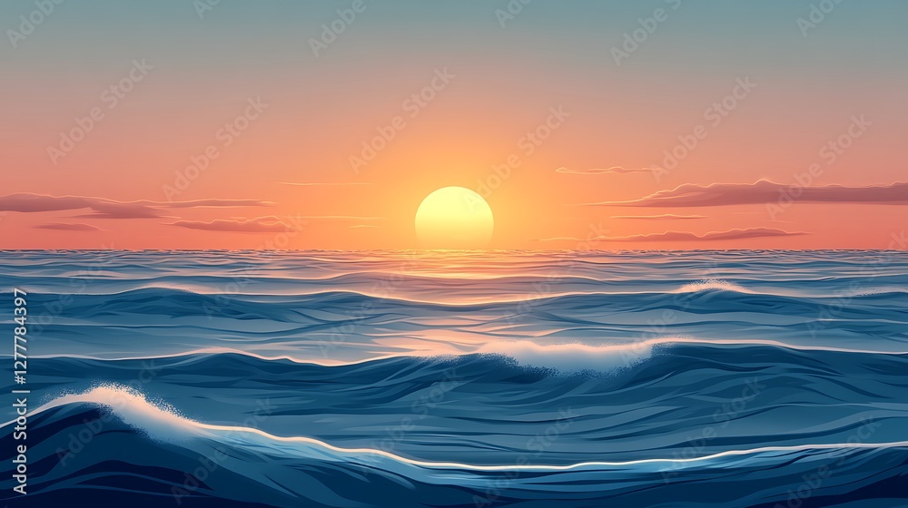 Obraz premium Ocean Waves Sunset Peaceful Serene Seascape