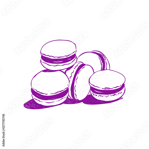 Hand drawn Sketch Cake macaron, macaroon isolated on white background. Doodle sweet food vector in vintage style. Fashion French pastry macarons