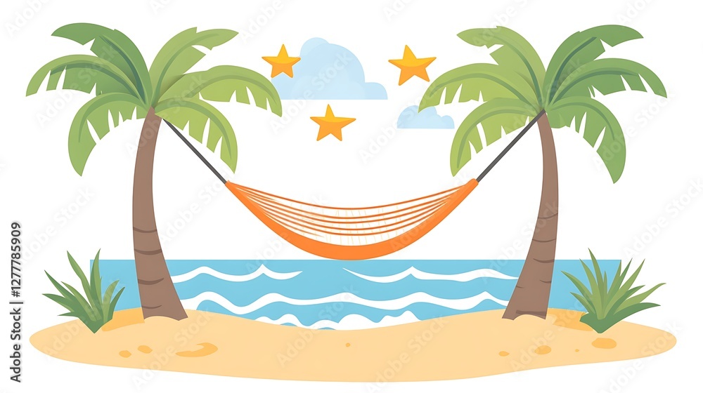 Obraz premium Tranquil Hammock Scene Between Palm Trees on Sandy Beach