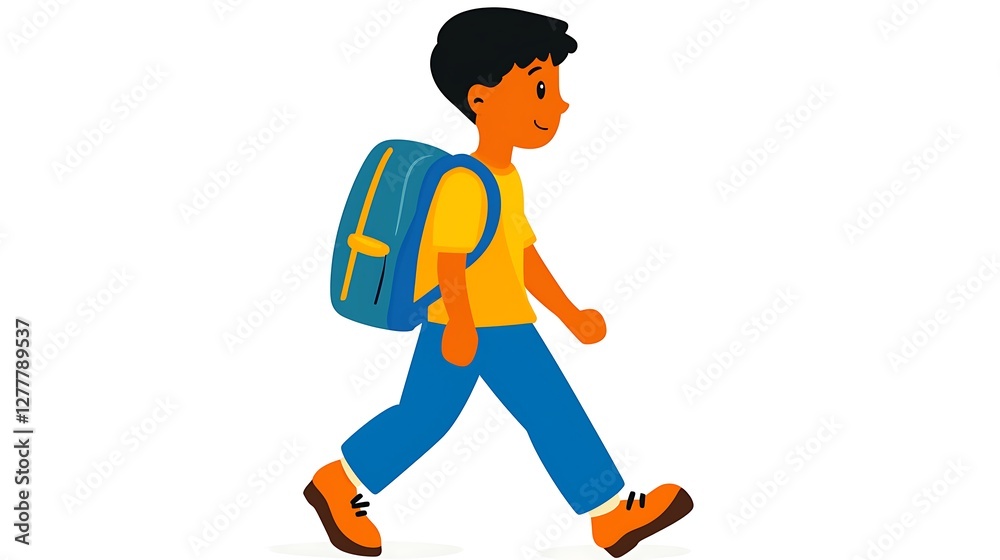 Fototapeta premium Happy Schoolboy Walking to School with Backpack.