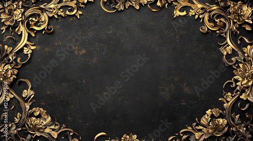 Luxurious black texture with golden floral patterns, perfect for invitations, certificates, or upscale decor. Elegant, opulent, and timeless design.
