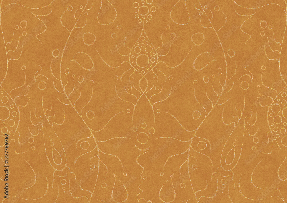 custom made wallpaper toronto digitalHand-drawn unique abstract symmetrical seamless gold ornament on a yellow background. Paper texture. Digital artwork, A4. (pattern: p13-1a)