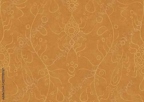 Wallpaper Mural Hand-drawn unique abstract symmetrical seamless gold ornament on a yellow background. Paper texture. Digital artwork, A4. (pattern: p13-1a) Torontodigital.ca