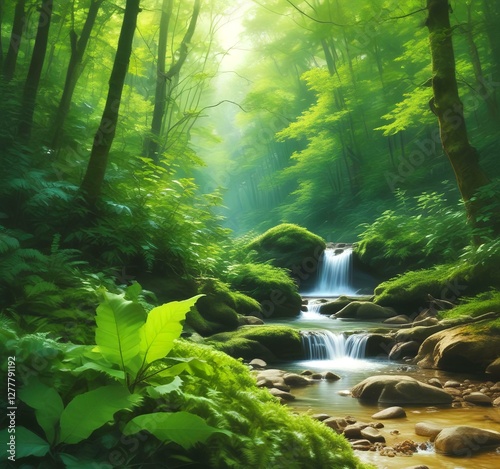 Illlustration of green environment with fresh leaves.
