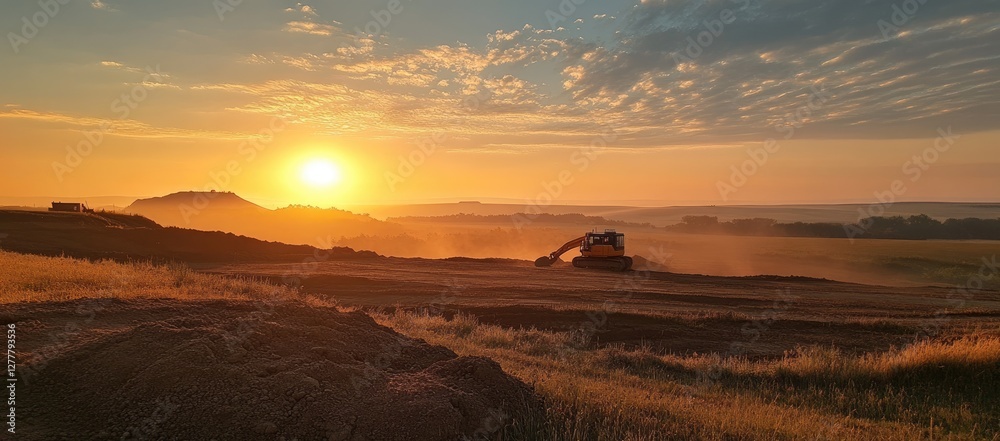 Sunrise Construction Site Tractor Sunrise Construction Site Tractor