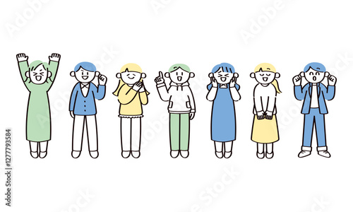 ポジティブな人たちのイラストセット