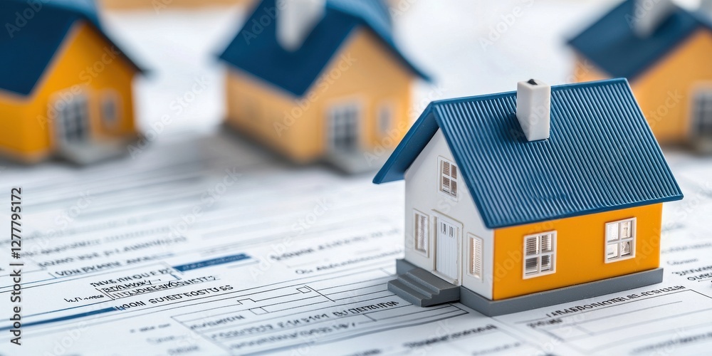 real estate investment checklist document house concept. Miniature houses on property documents symbolize real estate investment and homeownership concepts. real estate investment checklist document house concept. Miniature houses on property documents symbolize real estate investment and homeownership concepts.