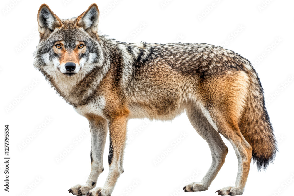 Coyote stands alert in natural habitat setting Coyote stands alert in natural habitat setting