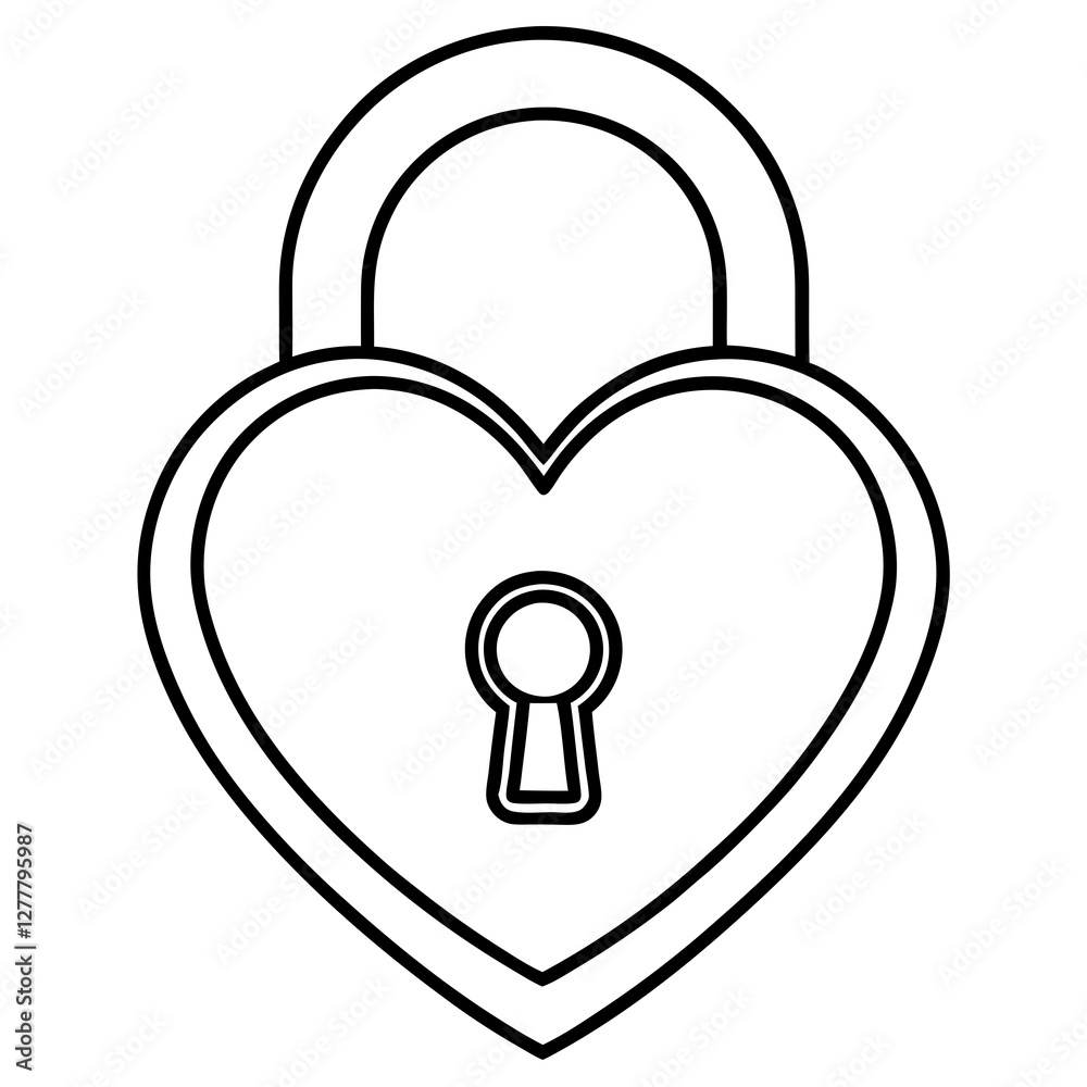 Romantic Heart Lock Line Art Illustration Romantic Heart Lock Line Art Illustration