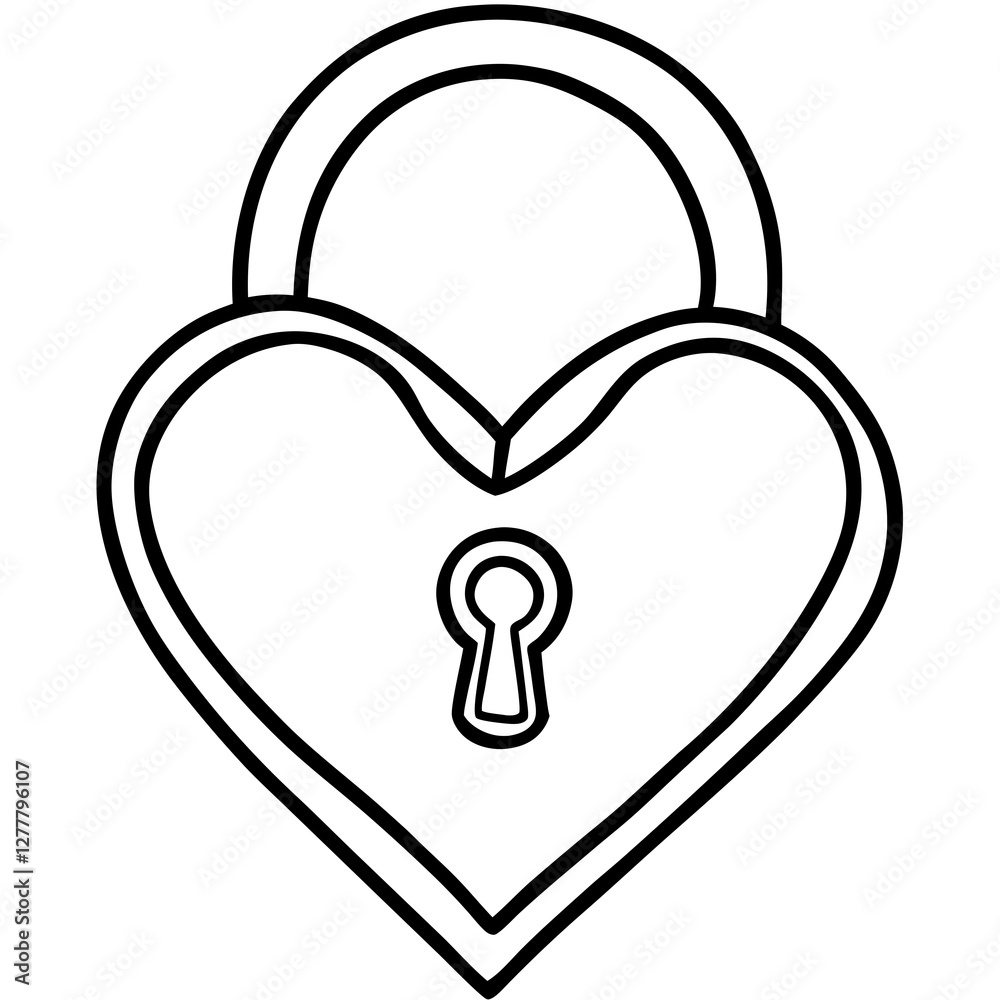 Romantic Heart Lock Line Art Illustration