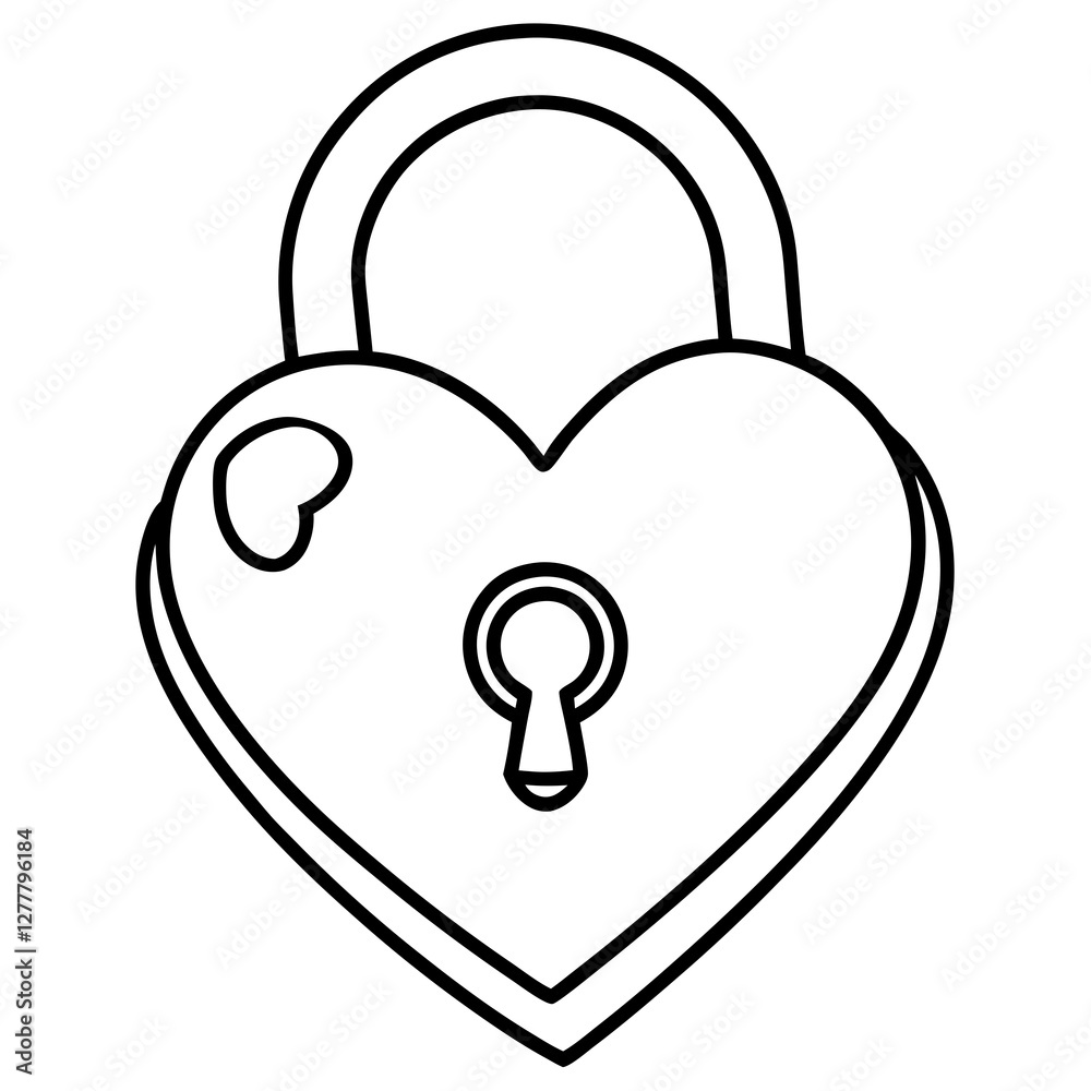 Romantic Heart Lock Line Art Illustration Romantic Heart Lock Line Art Illustration